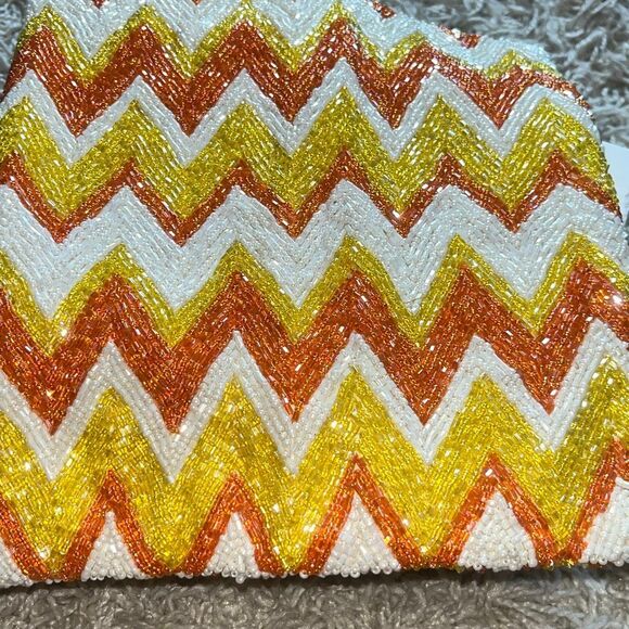 Moyna Beaded Clutch Satin Lining Orange, Yellow, And White Evening Bag, Zipper - Picture 10 of 10